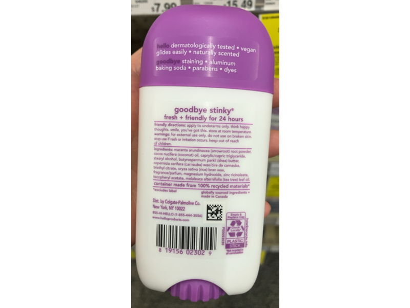 Hello Deodorant, Lavender Vanilla, 2.6 oz/73 g
