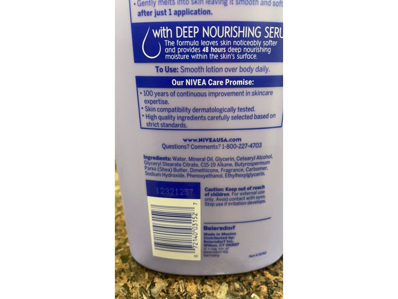 Nivea Shea Nourish Body Lotion, Deep Nourishing Serum and Shea Butter, 20 fl oz/591 mL