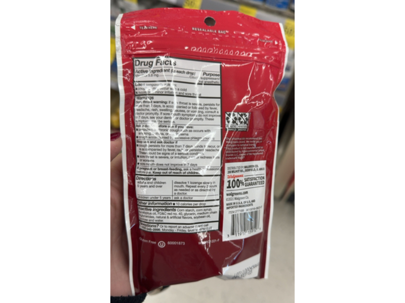 Walgreens Cough Drops, Cherry, 30 Count