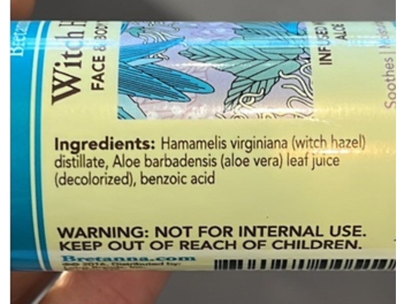 Bretanna Face & Body Toner, Witch Hazel, 2.25 fl oz/66 mL