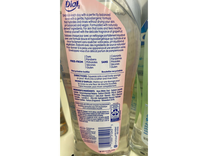 Dial Clean & Gentle Body Wash, Grapefruit, 16 fl oz / 473 mL