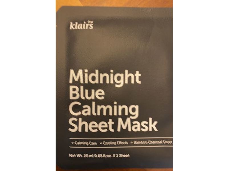 Klairs Midnight Blue Calming Sheet Mask, 0.85 fl oz/25 mL, 10 Count