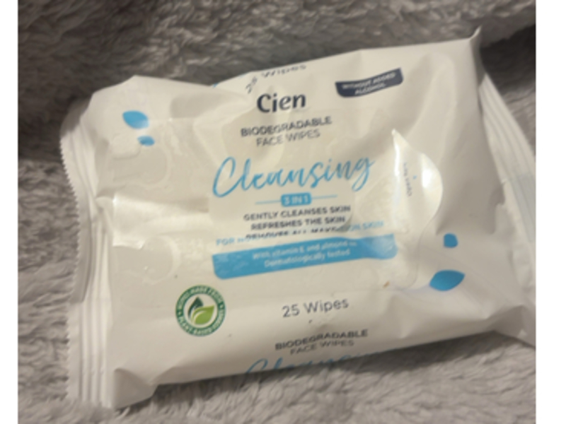 Cien Cleansing Face Wipes, Vitamin E & Almond Oil, 25 Count