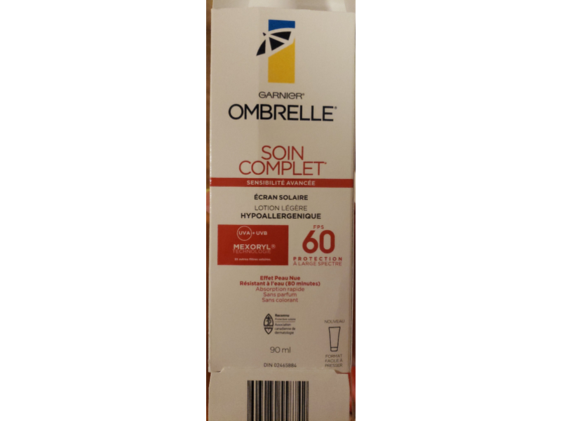 Garnier Ombrelle Soin Complete Sunscreen Lotion, Hypoallergenique, SPF 60, 90 mL