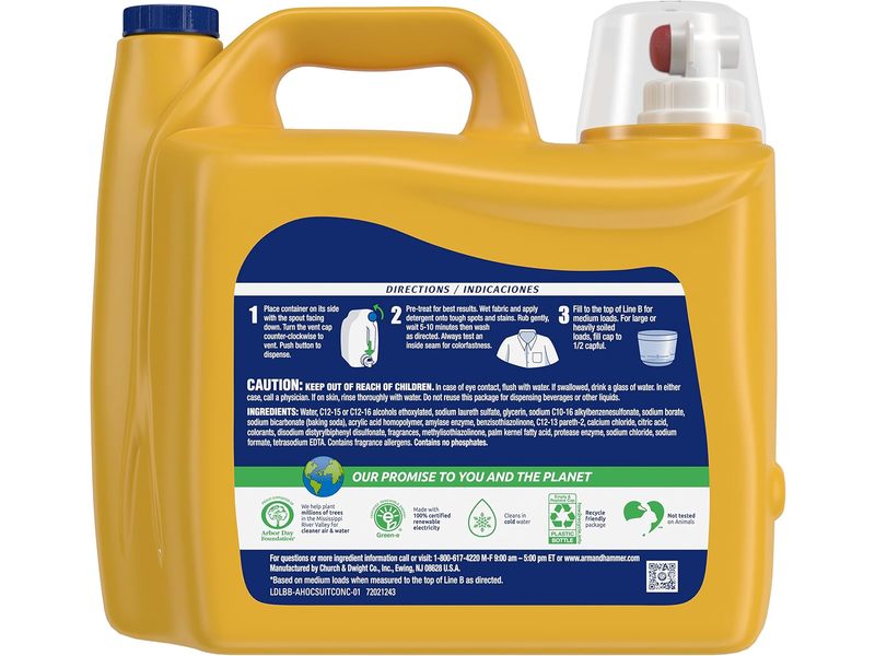 Arm & Hammer OxiClean with Odor Blasters Liquid Laundry Detergent, Fresh Burst, 128 Loads, 201.6 fl oz/5.96 L