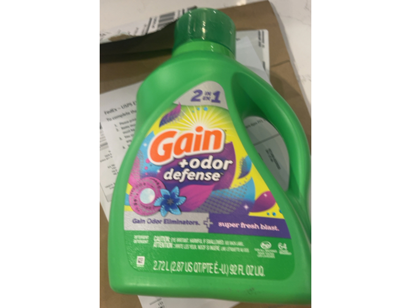 Gain 2 In 1 +Odor Defense Laundry Detergent, Super Fresh Blast, 64 Loads, 92 fl oz/2.72 L