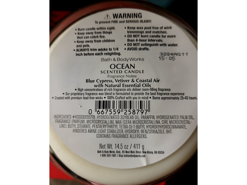 Bath & Body Works Candle, Ocean Scented, 14.5 oz/411 g