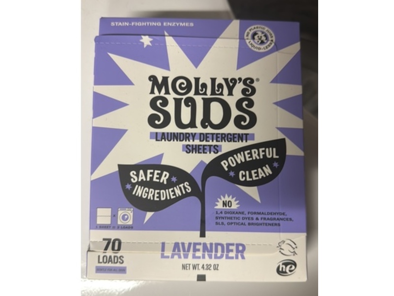 Molly’s Suds Laundry Detergent Sheets, Lavender, 70 Loads, 4.32 oz