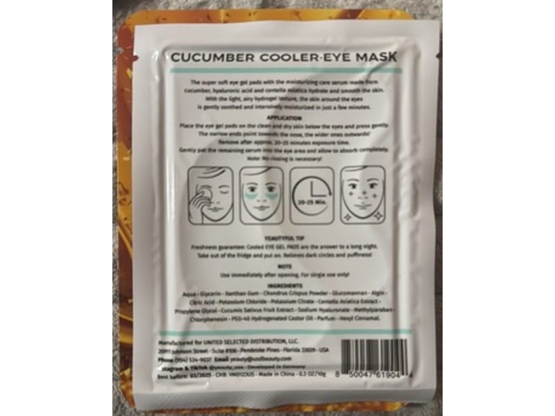 Yeauty Eye mask, Cucumber Cooler, 0.3 oz/10 g, 1 Pair