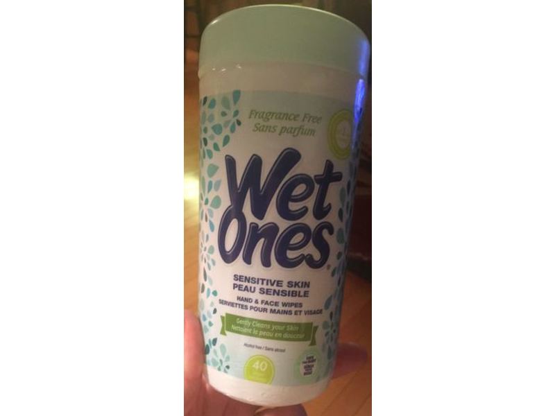 Wet Ones Sensitive Skin Hand & Face Wipes, Fragrance Free, 40 Count