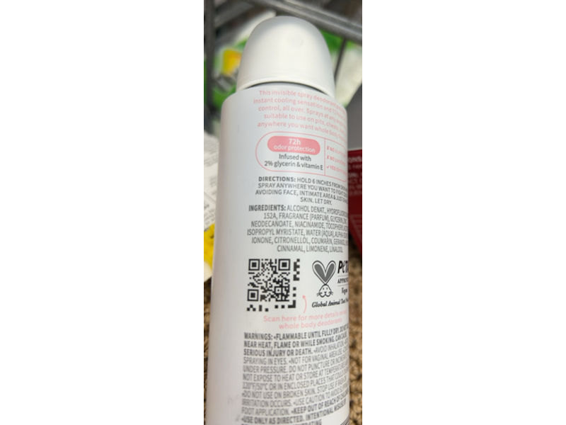 Dove Cooling Whole Body Deodorant Spray, Raspberry & Rose, 4 oz/113 g