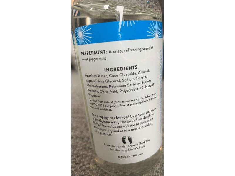 Molly's Suds All Purpose Natural Cleanser, Peppermint, 16 fl oz, Pack Of 2