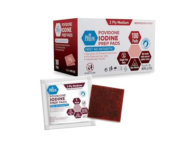 Med Pride Povidone Iodine Prep Pads, 100 Count