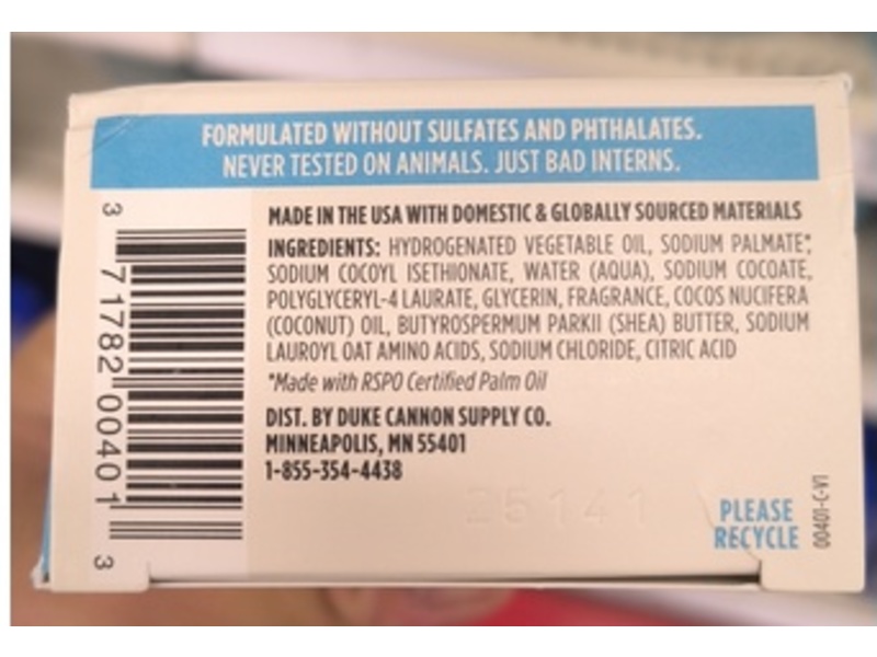 Duke Cannon Supply Co. Brick Of Soap, Soft Side Hydrating, 6 oz/170 g