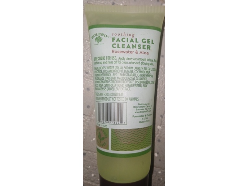 Bolero Beverly Hills Soothing Facial Gel Cleanser, Rosewater & Aloe, 2.5 fl oz/75 mL, Pack of 2