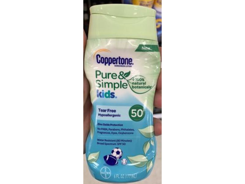 Coppertone Pure & Simple Kids Sunscreen Lotion, SPF 50, 6 fl oz/177 mL