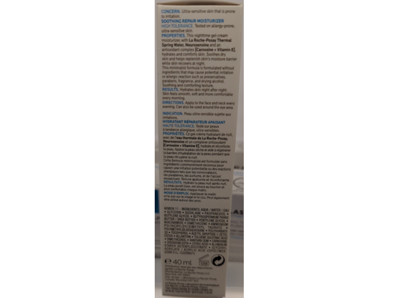 La Roche-Posay Toleriane Ultra Night Soothing Repair Moisturizer, 1.35 fl oz/40 mL