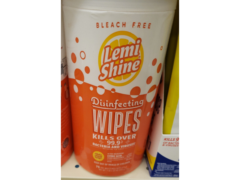 Lemi Shine Disinfecting Wipes, Fresh Lemon, 75 Wipes, 6 Count