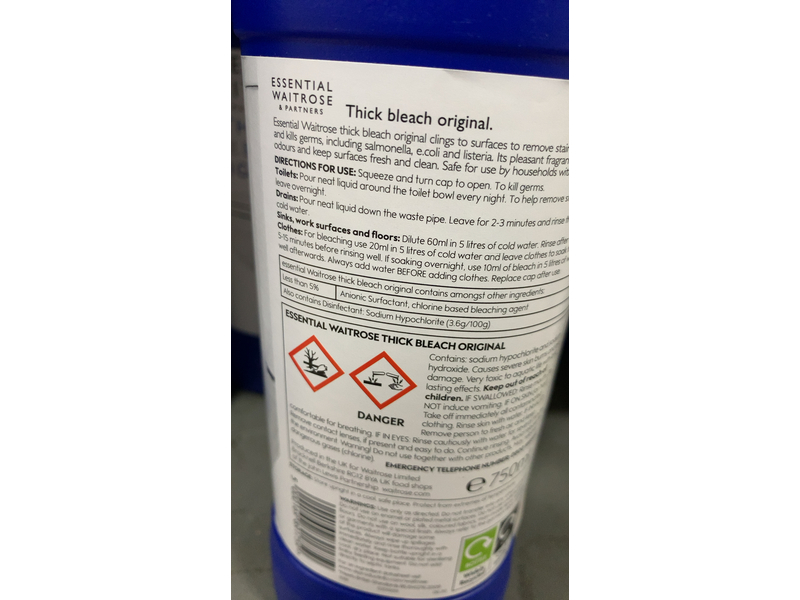 Essential Waitrose & Partner Thick Bleach, Original, 750 mL