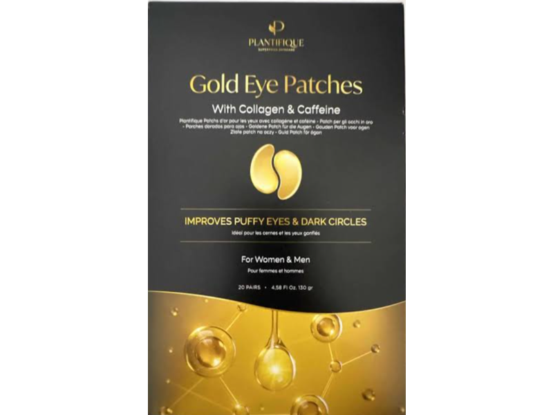 Plantifique Gold Eye Patches, Collagen & Caffeine, 4.58 fl oz/130 g, 20 Pairs