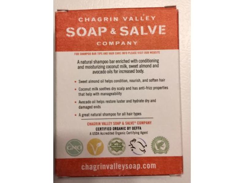 Chagrin Valley Soap & Salve Shampoo Nourishing Bar, Coconut Milk, 5.8 oz