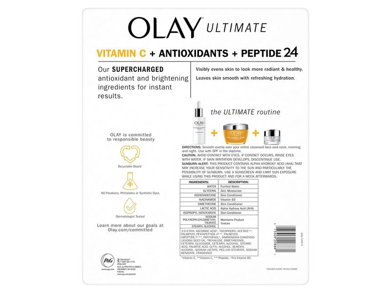 Olay Ultimate Hydrating Moisturizer, Vitamin C + Antioxidants + Peptide 24, 1.7 oz/48 g, Pack Of 2