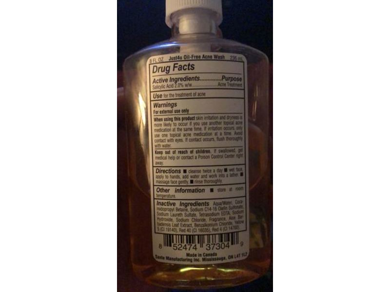 Just4u Oil Free Acne Wash, 2% Salicylic Acid, 8 fl oz/236 mL