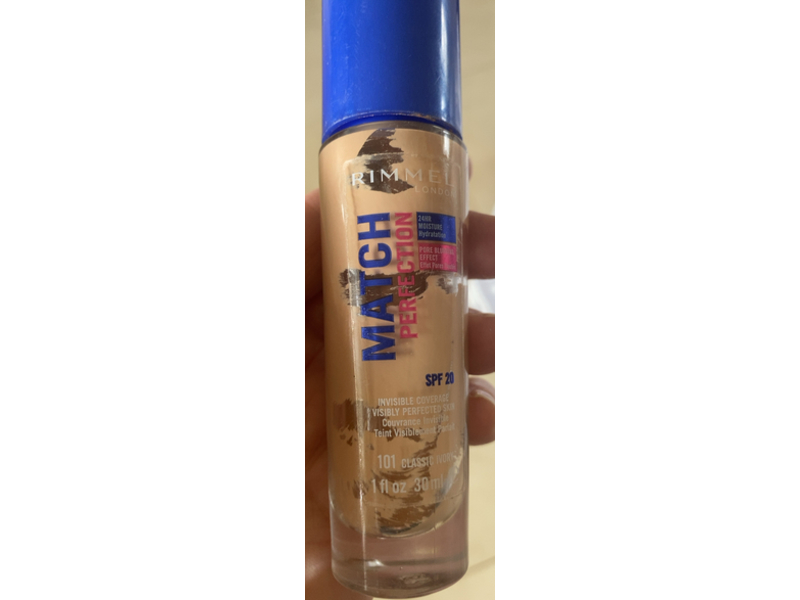 Rimmel London Match Perfection Foundation, 101 Classic Ivory, SPF 20, 1fl oz/30 mL