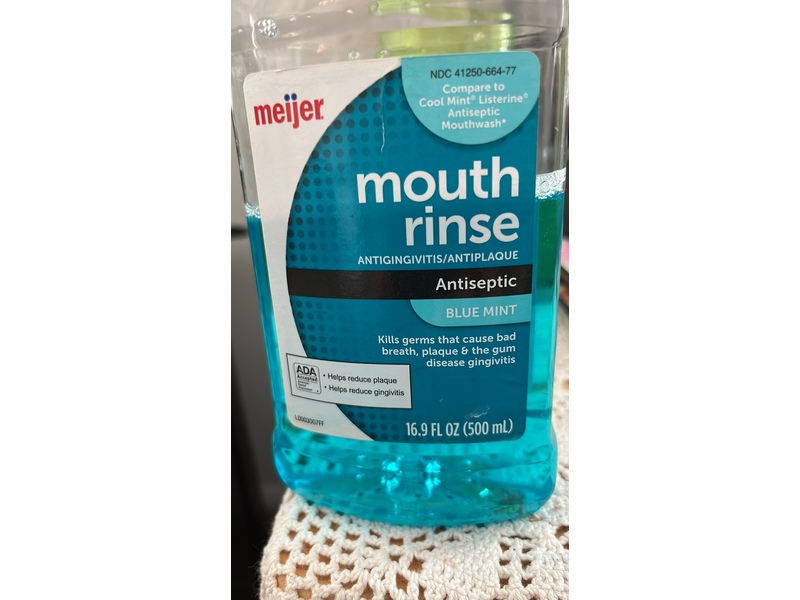 Meijer Antiseptic Mouth Rinse, Blue Mint, 16.9 fl oz/500 mL