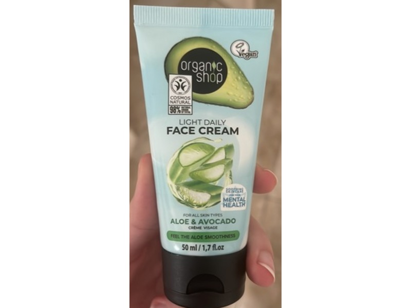 Organic Shop Light Daily Face Cream, Aloe & Avocado, 1.7 fl oz/50 mL
