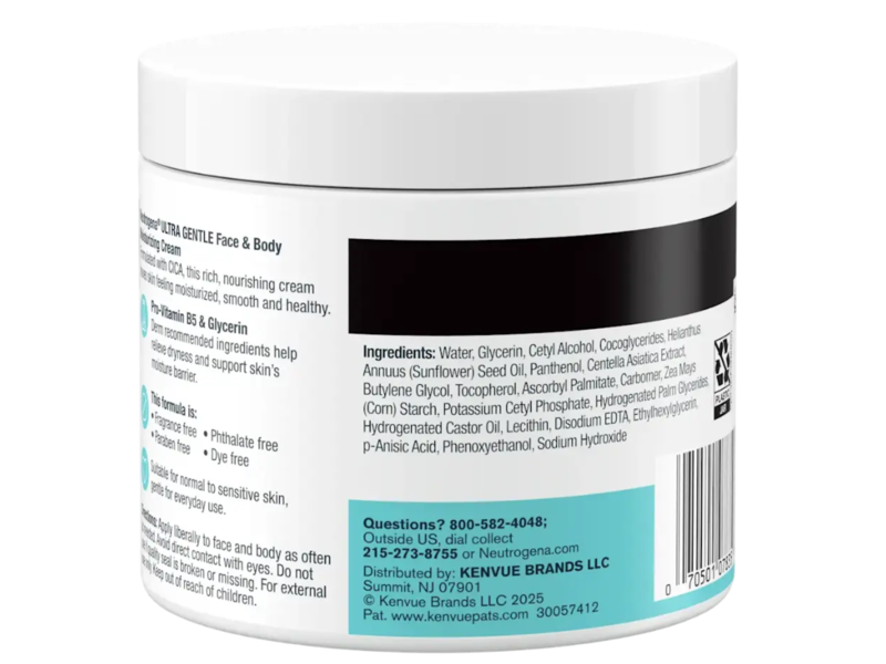 Neutrogena Ultra Gentle Face & Body Moisturizing Cream, Normal To Sensitive Skin, 11 oz/311 g