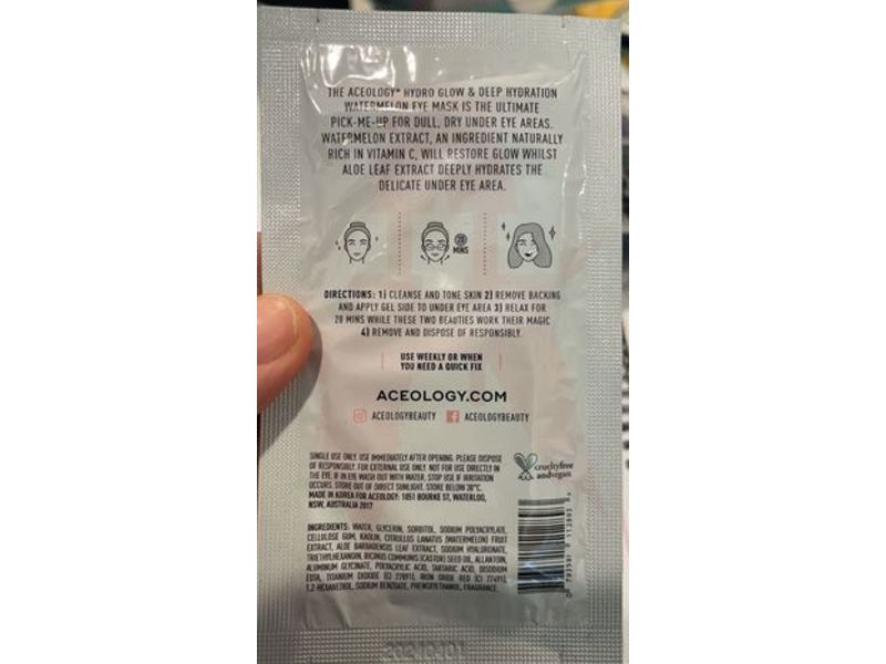 Aceology Hydro Glow & Deep Hydration Watermelon Eye Mask, 0.07 oz/2g 2 Eye Patches