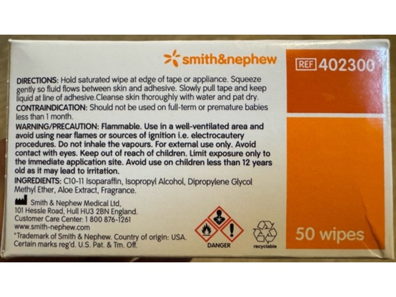 Smith & Nephew Uni-Solve Adhesive Remover Wipes, 50 Count