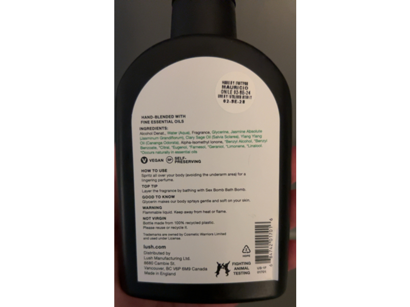 Lush Body Spray, Sex Bomb, 6.7 fl oz/200 mL