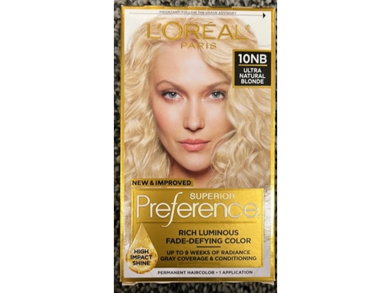 L'Oreal Paris Superior Preference Rich Luminous Fade-Defying Color, 10NB Ultra Natural Blonde , 1 Application