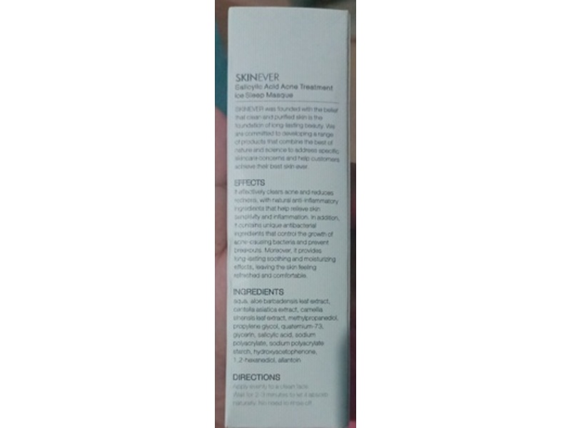Skinever Acne Treatment Ice Sleep Masque, Salicylic Acid, 1.86 fl oz55 mL