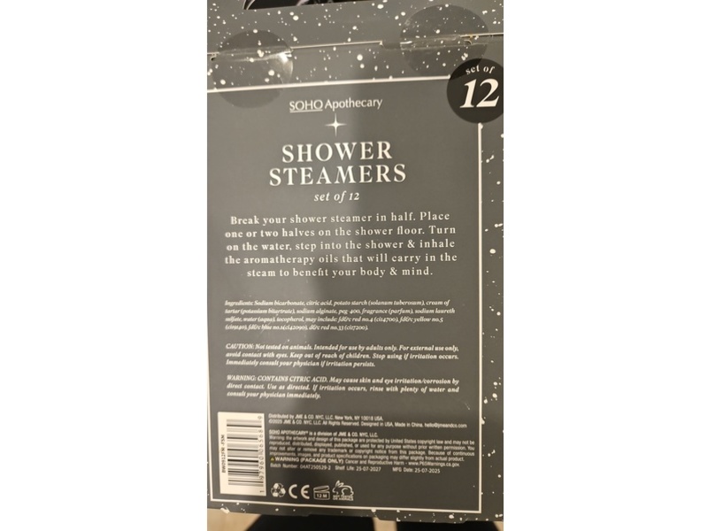 SOHO Apothecary Shower Steamers, Frosted Mint, 1.05 fl oz/30 g, 12 Count