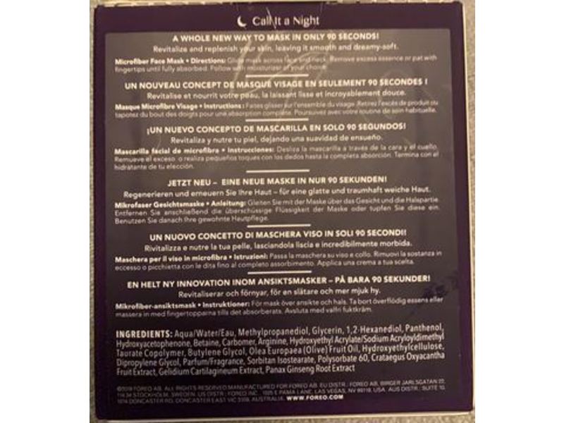 Foreo Call It A Night UFO Activated Mask, Ginseng & Olive Oil, 0.21 oz/6 g, 7 Count