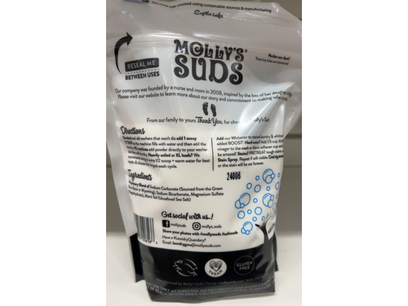 Molly's Suds Laundry Powder, Unscented, 70 Loads, 43 oz/1.3 kg