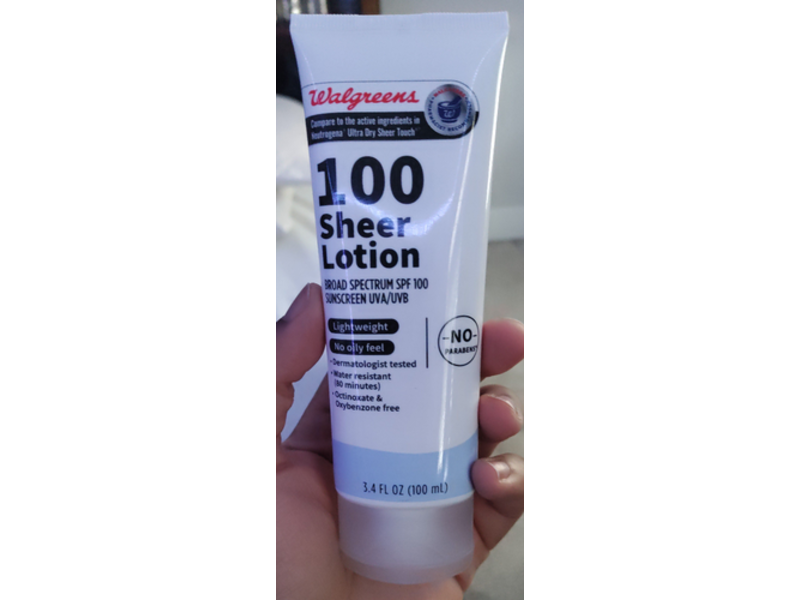 Walgreens 100 Sheer Lotion, SPF 100, 3.4 fl oz/100 mL