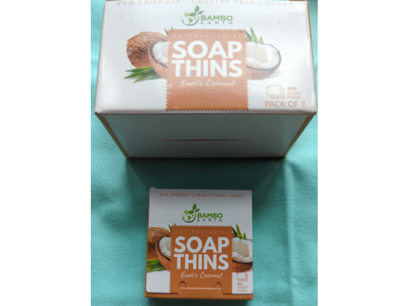 Bambo Earth Antibacterial Soap Thins, Coconut, 50 Count Pack Of 8