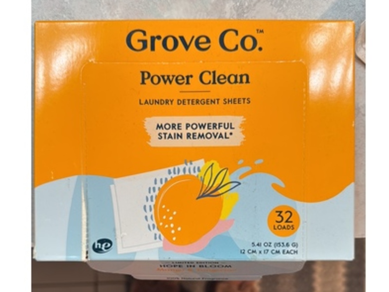 Grove Co Power Clean Laundry Detergent Sheets, Mango & Tangerine, 32 Loads, 32 Count
