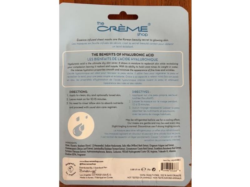 The Creme Shop Hyaluronic Acid Essence Mask, 1 Count
