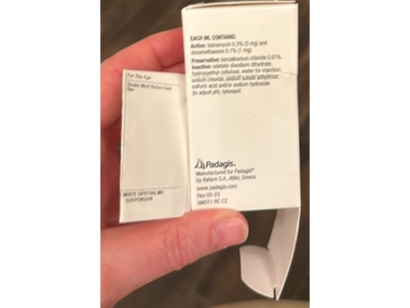 Tobramycin and Dexamethasone Ophthalmic Suspension, USP, 0.3%/0.1%, 2.5 mL, Padagis (RX)