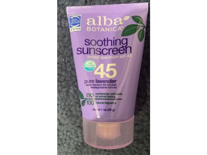 Alba Botanica Soothing Sunscreen, SPF 45, Pure Lavender, 1 oz/28 g