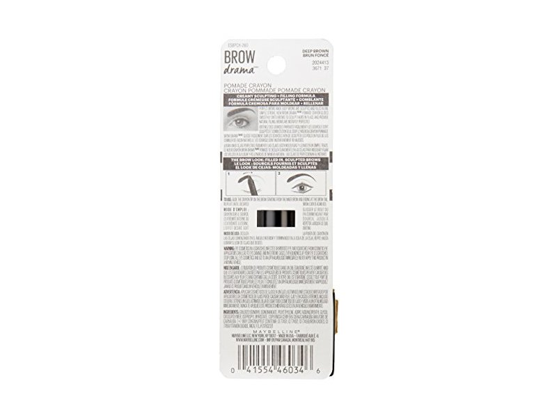 Maybelline New York Eyestudio Brow Drama Pomade Crayon Eye Color, Deep Brown, 0.04 fl oz/1.1 g
