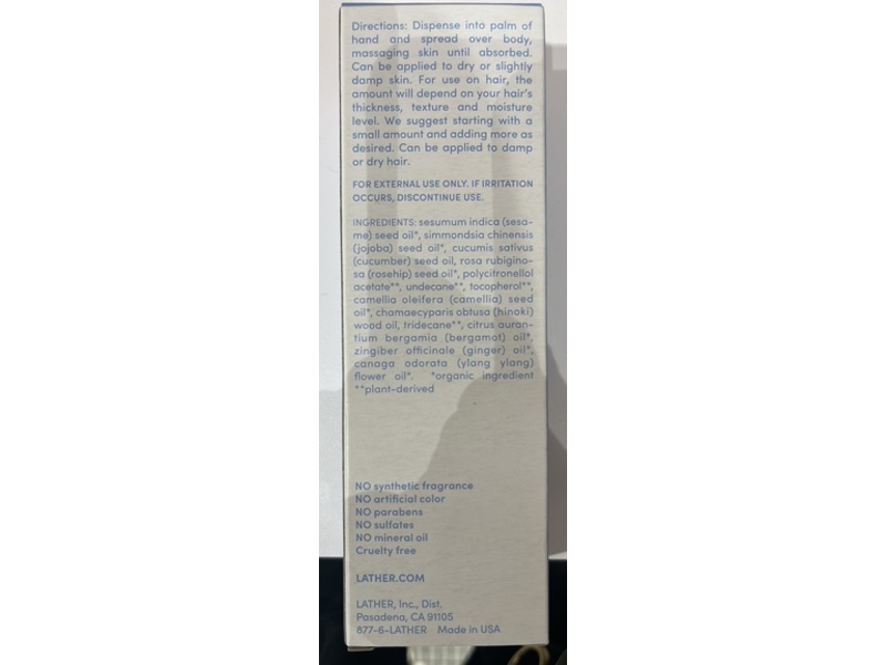 Lather Renewal Oil, Hinoki Ginger, 4 fl oz/118 mL