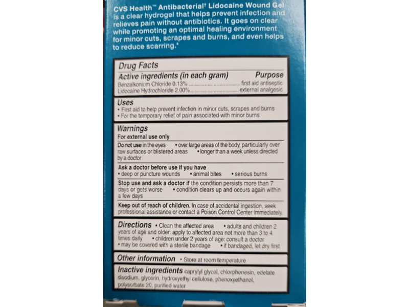 CVS Health Antibacterial Lidocaine Wound Gel, 0.5 oz/14 g