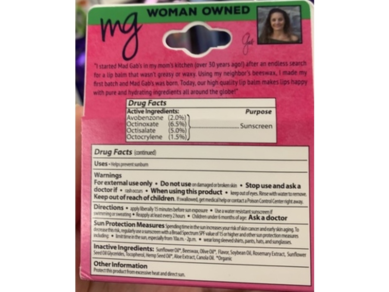 Mad Gab's MG Signature Sunscreen Lip Balm, SPF 15, Prickly Pear, 0.15 oz/4.25 g, Pack Of 3