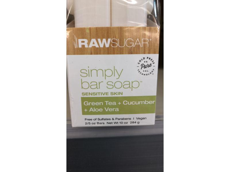 Raw Sugar Simply Bar Soap, Sensitive, Green Tea + Cucumber + Aloe Vera, 10 oz / 284 g